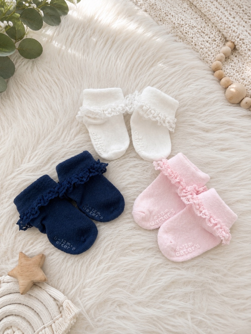 Carter’s Baby Girl Lace Ruffle Socks 3-Pack Size 3–12M